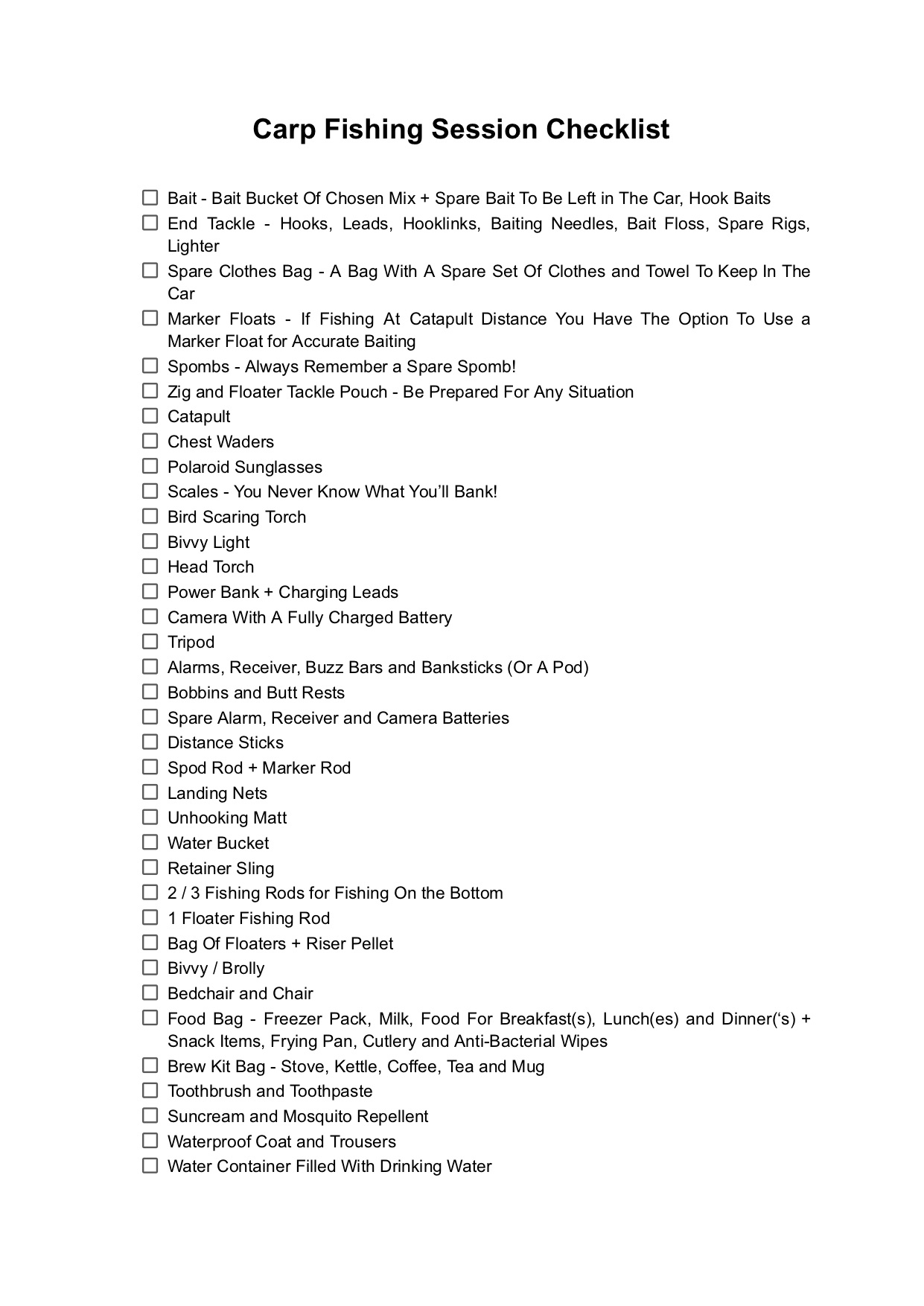 Carp Fishing Checklist - Don't Forget These Essential Items!